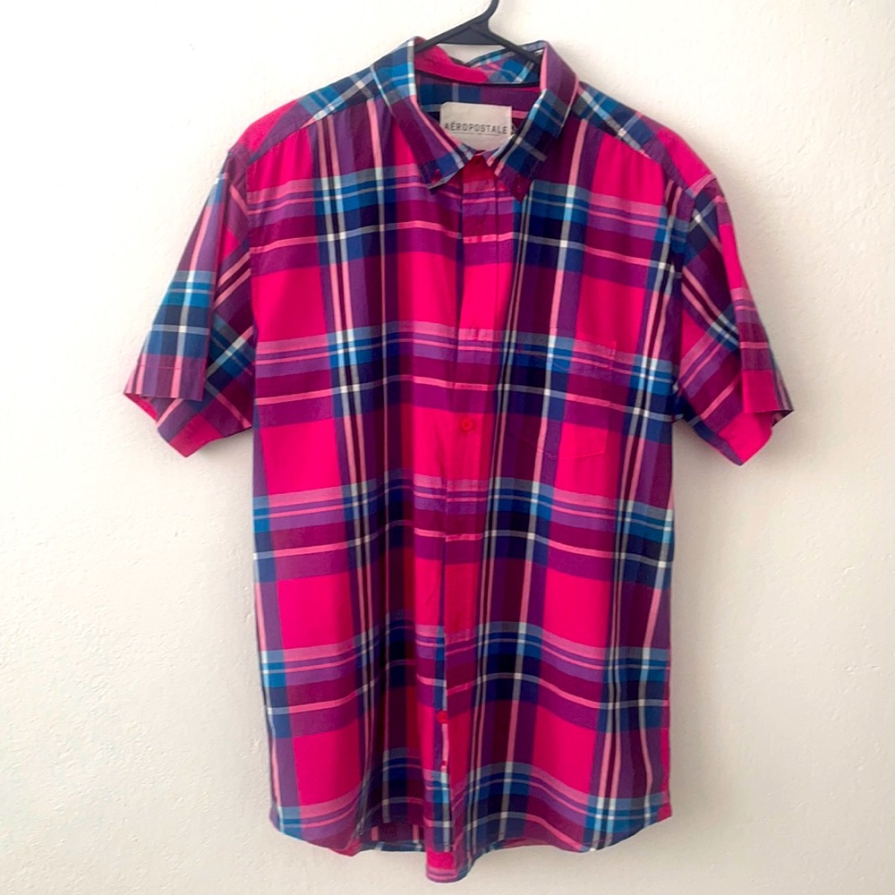 Aeropostale Pink Plaid Short Sleeve Shirt Medium